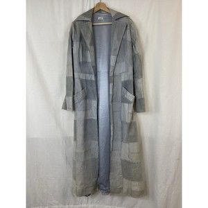 Vtg Goretti S M Suede Leather Patchwork Jacket Duster Trench Powder Blue Boho